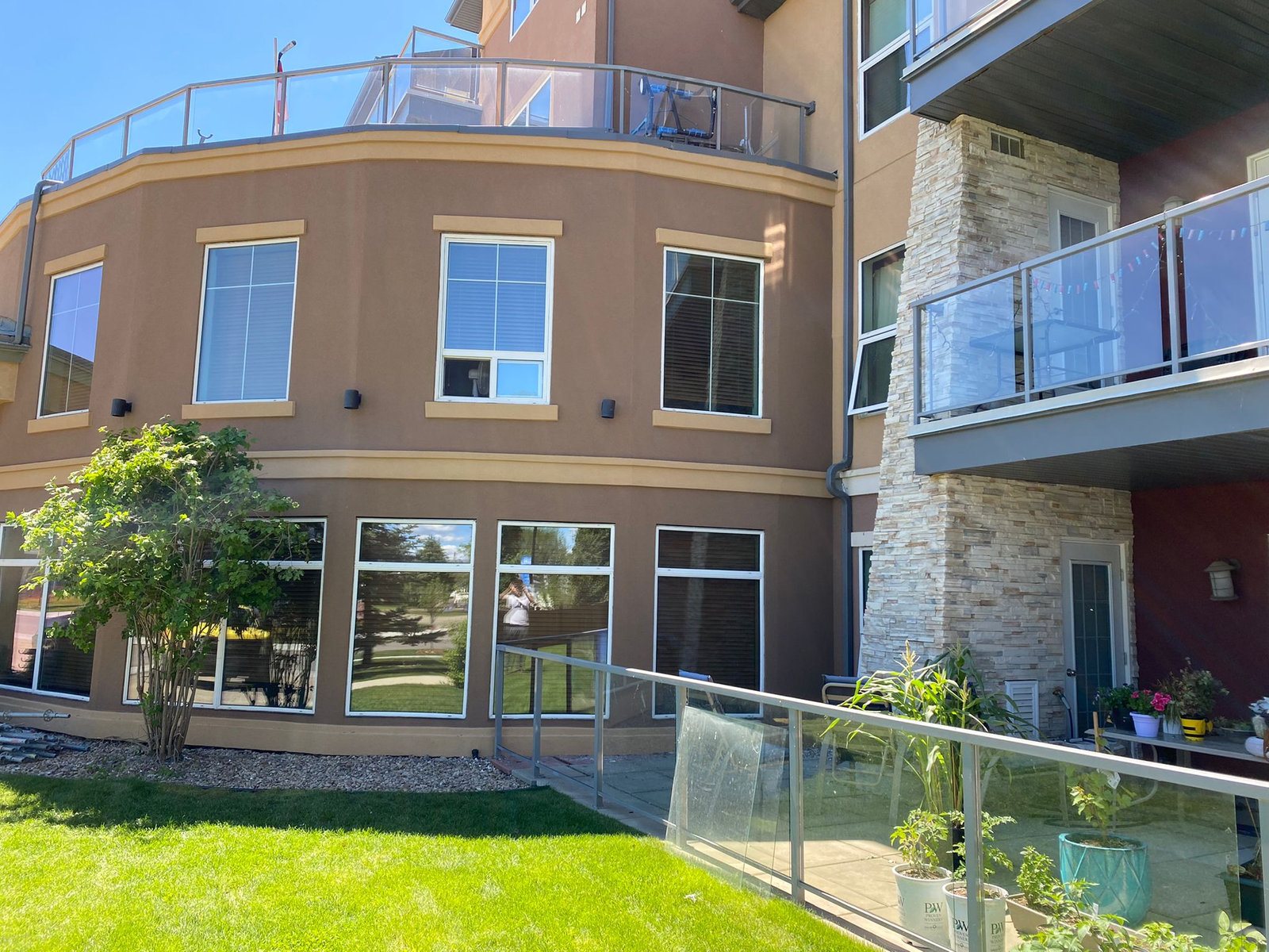 Completed multi-family residential building with a new EIFS exterior finish